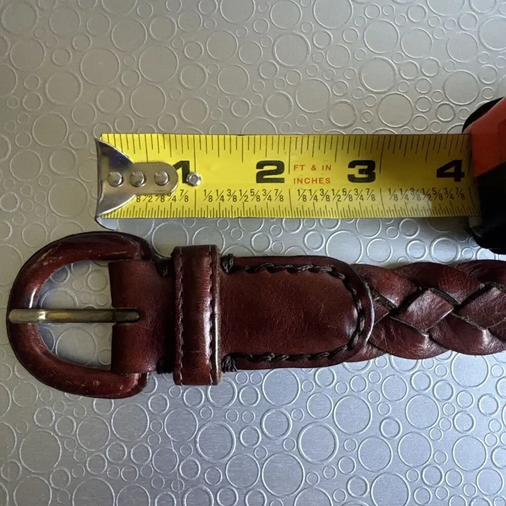 Roundtree Yorke Italian Full Grain Braided Leather Belt 34 Cognac Woven Adjustab
